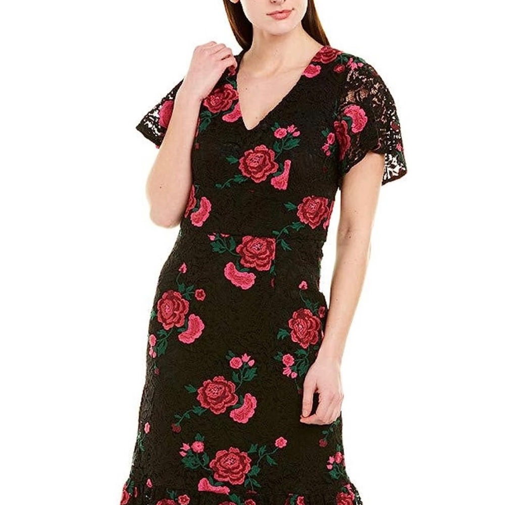 Shoshanna
Women's Black Audette Rose Embroidered Lace Midi Dress